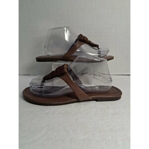 Pedro Miralles Brown Leather Thong Sandals with Beaded Detail Women's Size 9